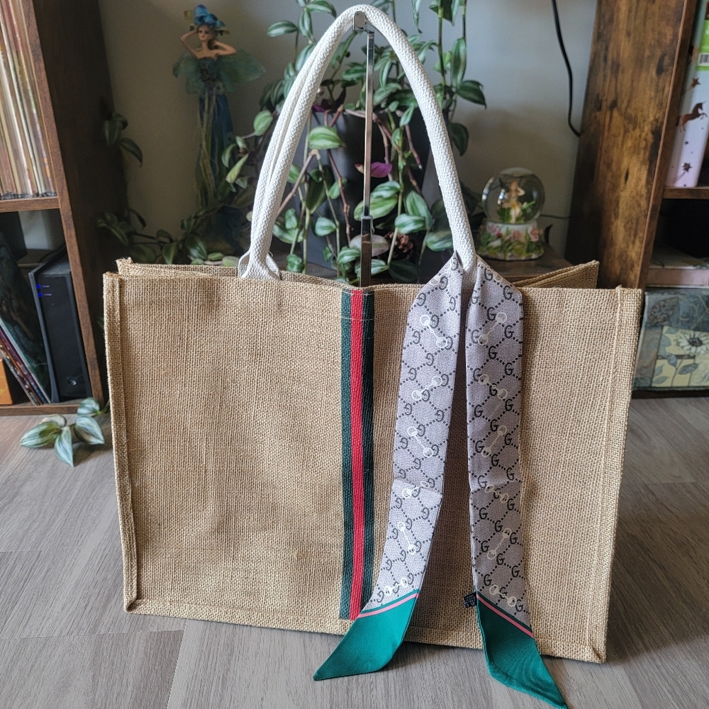 Last One! Stylish brown Tote Bag And Twilly Scarf Accessory